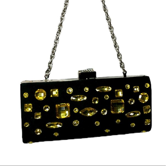 Kate Landry Black Evening Clutch Formal Handbag Gold Jeweled‎ Black Bag - Picture 10 of 11